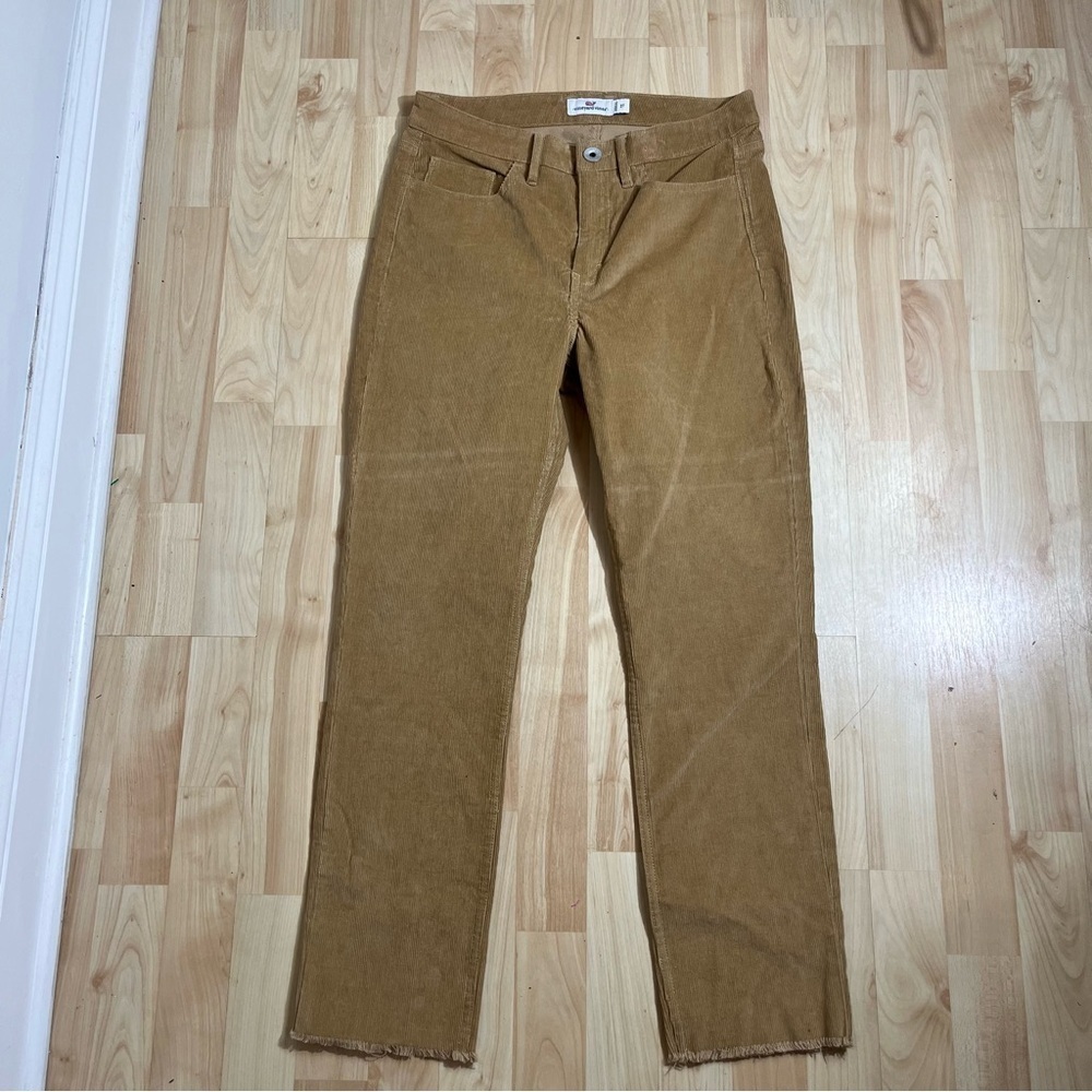 Vineyard Vines Brown Corduroy Womens Fringe Cropped High Rise Pants Size 27